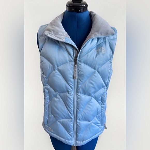Vintage Y2K The North Face 550 Quilted Down Vest Baby Blue Puffer Jacket Small - Picture 2 of 15
